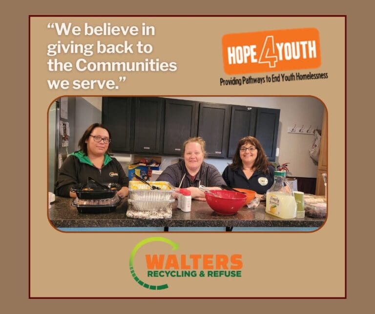 Hope4Youth Graphic With Three Walters Employees Baking In Kitchen